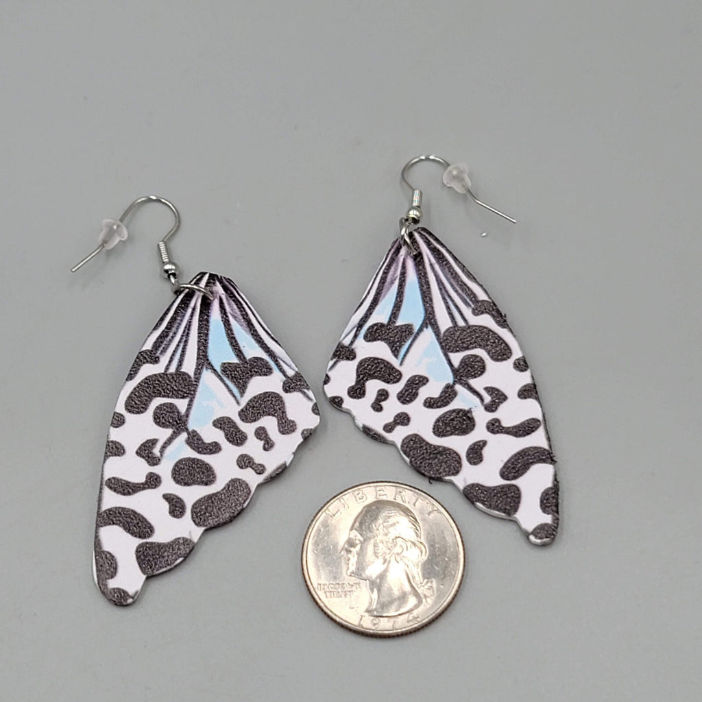 Butterfly Wing Pierced Earrings Black White  Statement Dangle 2.25"