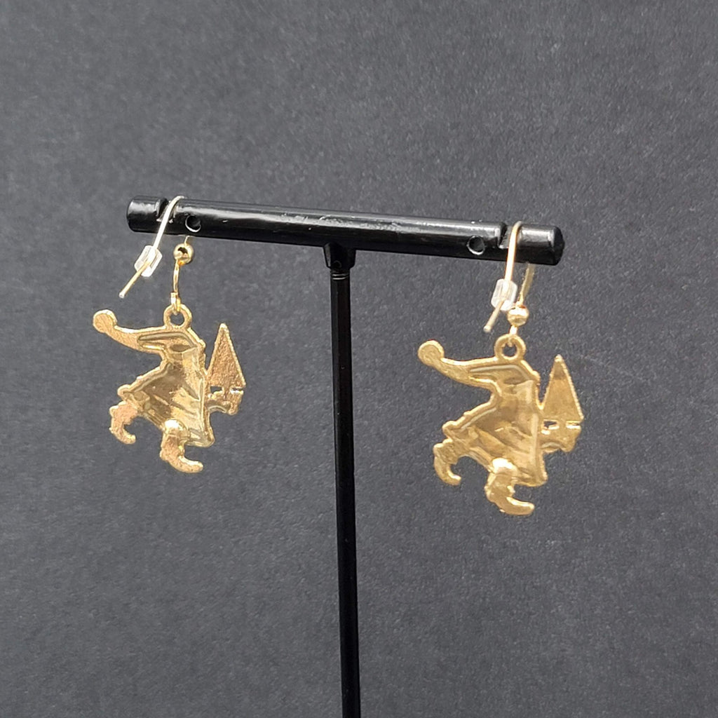 Christmas Pierced Earrings Santa Claus Gold tone Enamel Dangle 1"