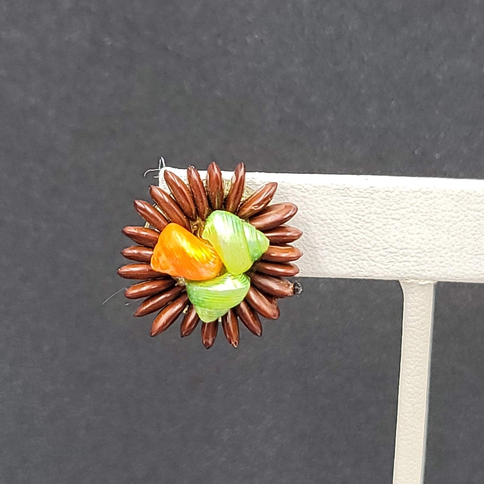 Vintage Clip on Earrings Apple Seed Seashells Button Style 1"