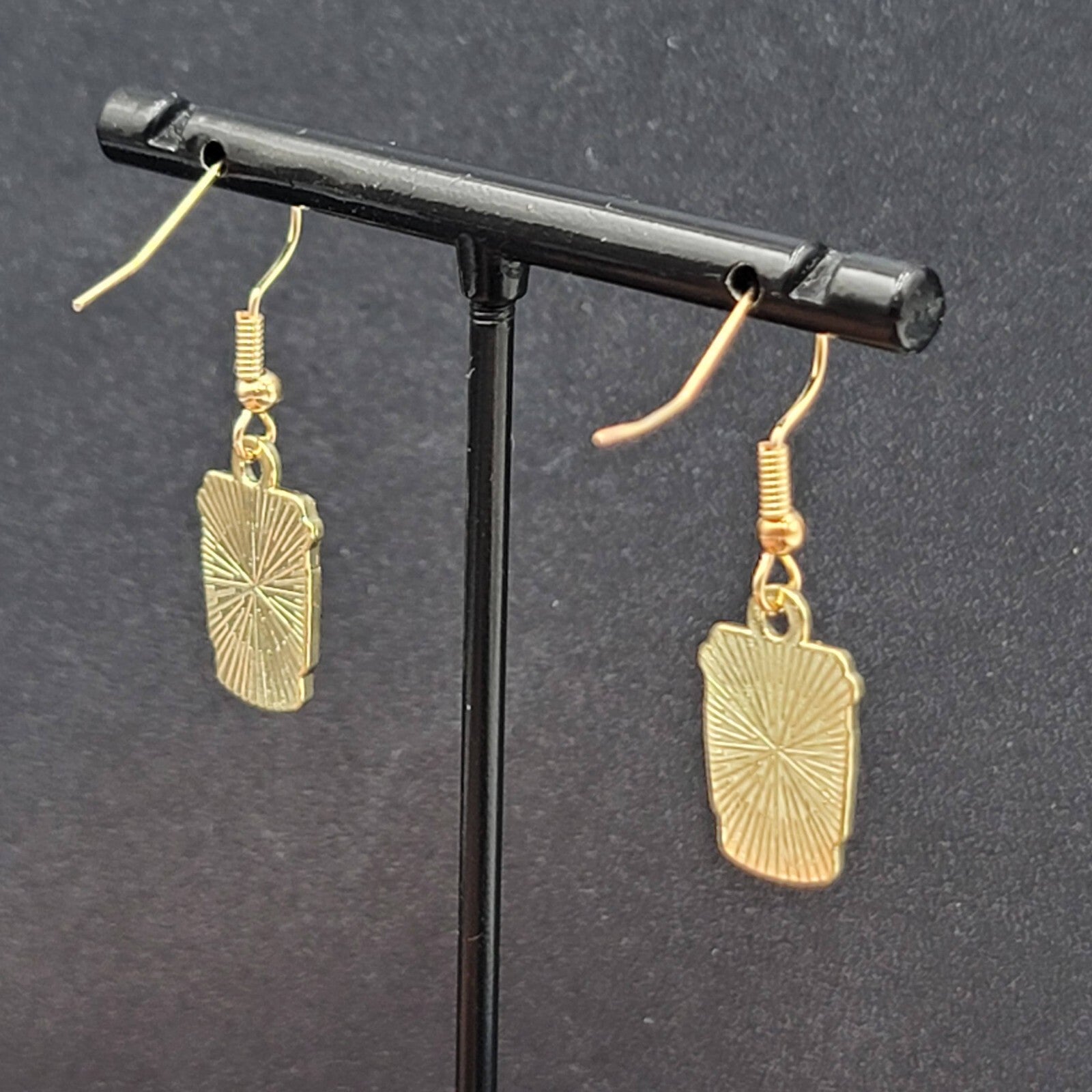 Coffee Pierced Earrings White Brown Enamel Gold tone Dangle New 5/8"