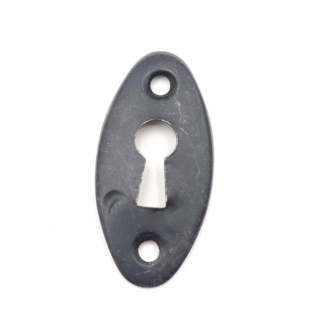 Vintage Oval Black Steel Skeleton Key hole Escutcheon Salvage 2"x 1"