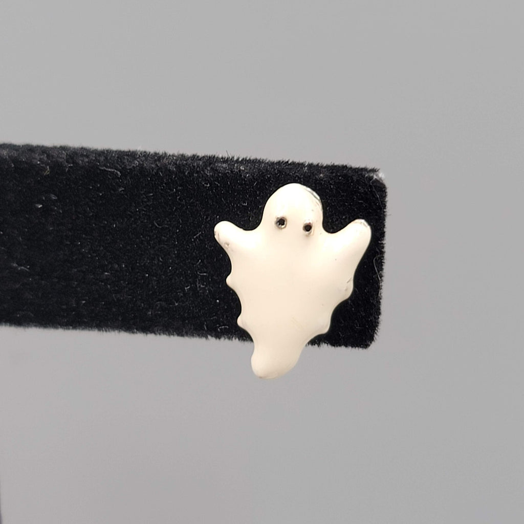 Enamel Ghost Studs Pierced Earrings Halloween 1/2"