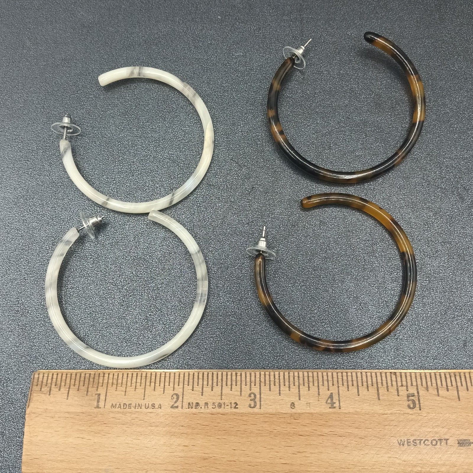 Lot of 2 Pairs Pierced Earrings Acrylic Multicolor Hoops 2 1/4"