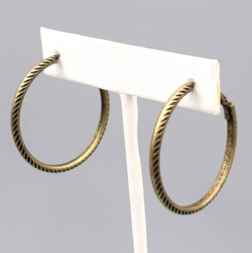 Embossed Thin Hoops Pierced Earrings Bronze tone 1.25 in