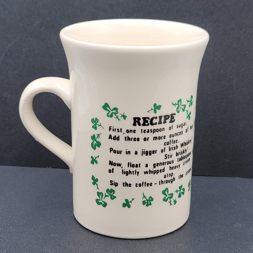 Vintage Carrigohoun Ireland Irish Coffee Mug Tea Cup White Green Shamrocks