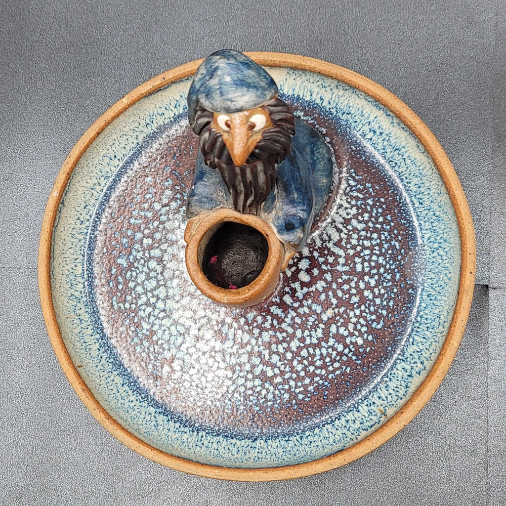Vintage Folk Art Pottery Wizard Warlock Candle Holder Dish 7.5"