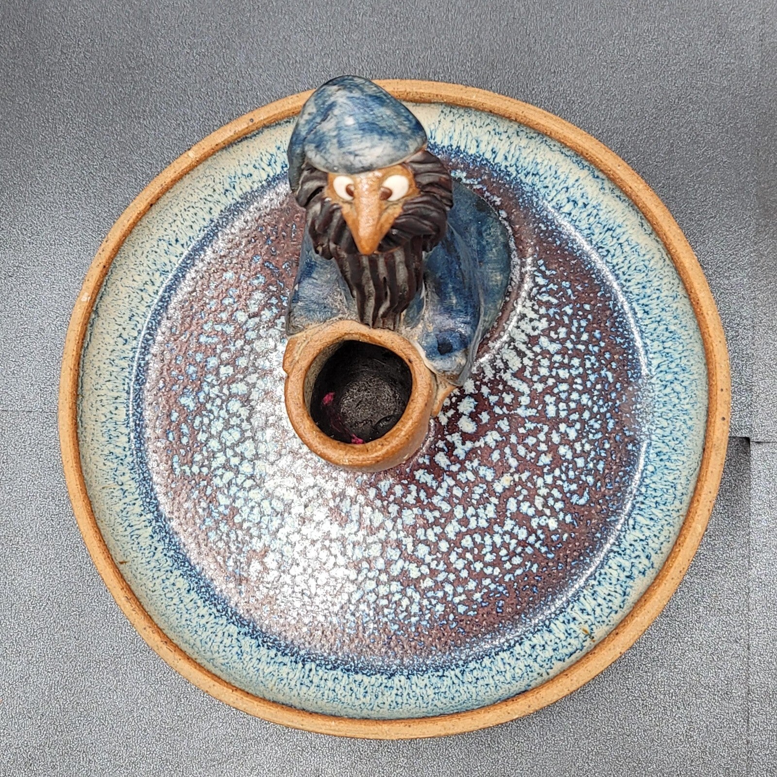Vintage Folk Art Pottery Wizard Warlock Candle Holder Dish 7.5"