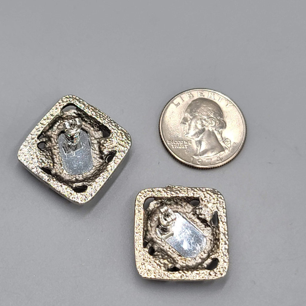 Vintage Pierced Earrings Silver tone Red Center Drop Statement 1.25"