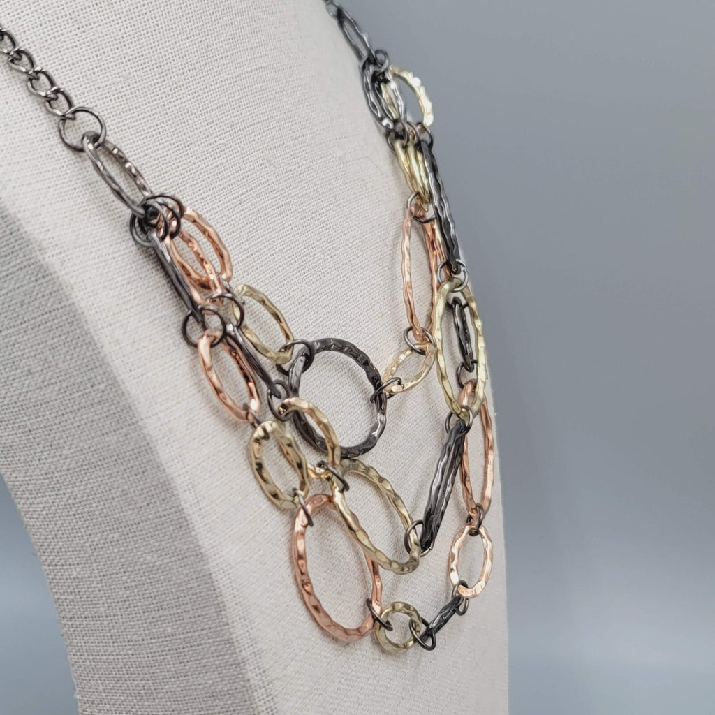 Tri Color Chain Necklace Black Rose Gold and Yellow Gold tone 20"