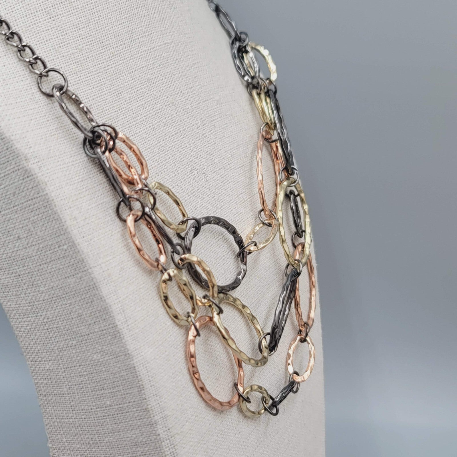 Tri Color Chain Necklace Black Rose Gold and Yellow Gold tone 20"