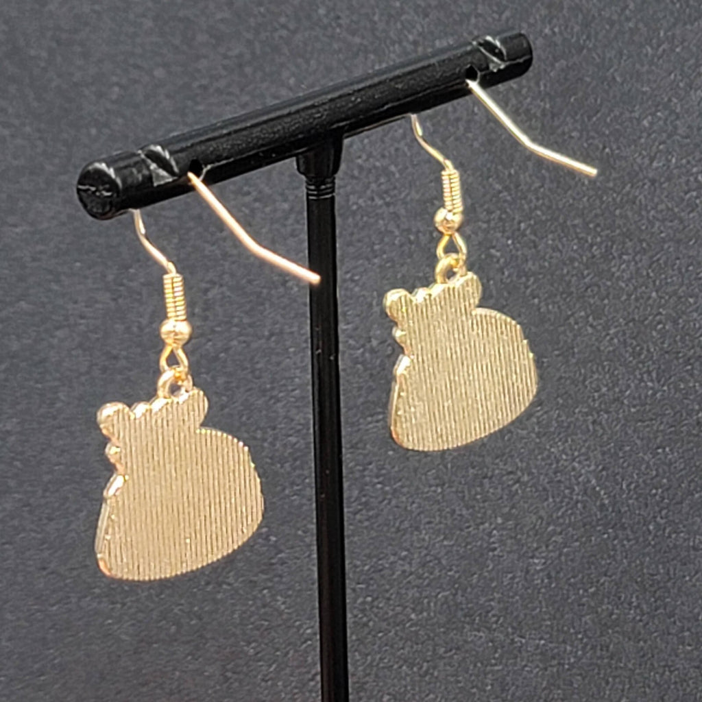 Bundt Cake Pierced Earrings Gold tone Dangle Enamel Sweet Treat 3/4"