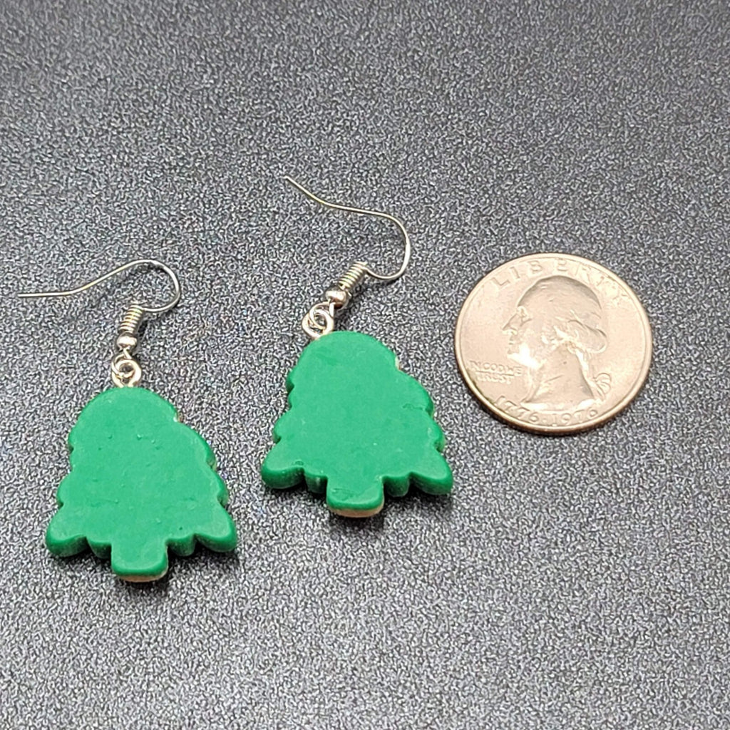 Christmas Tree Pierced Earrings Puffy 3D Dangle 1 1/8"
