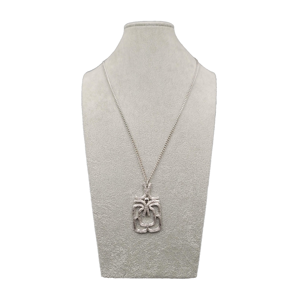 Vintage Avon Necklace Long Silver tone Geometric Pendant Statement 24 in