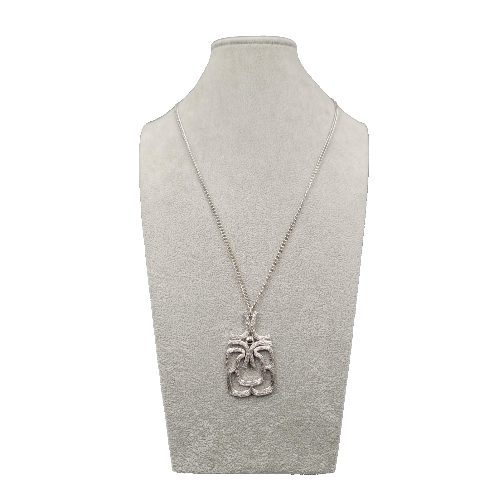 Vintage Avon Necklace Long Silver tone Geometric Pendant Statement 24 in