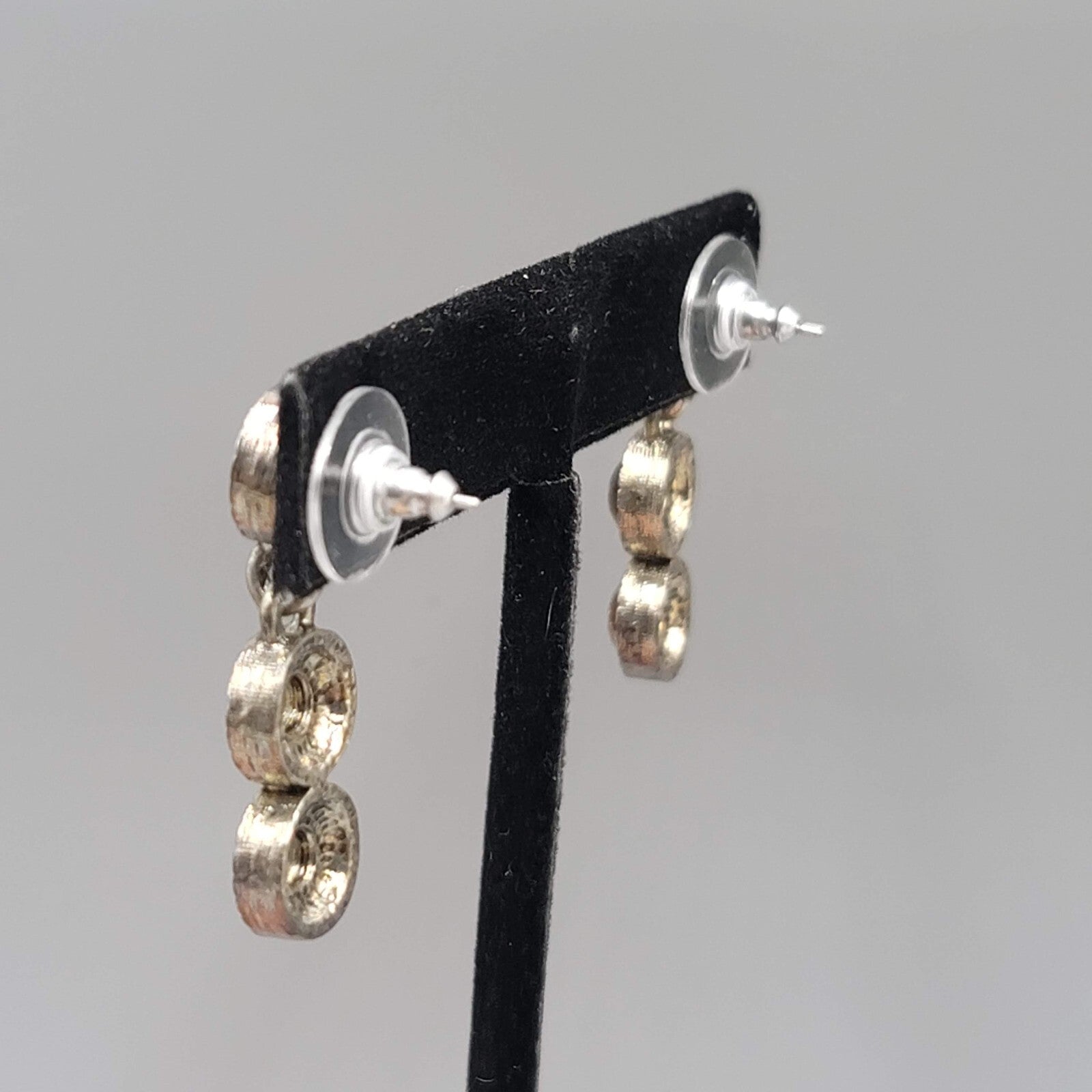 Pierced Earrings Silver tone Multicolor Rhinestones Round Dangle 1.25"