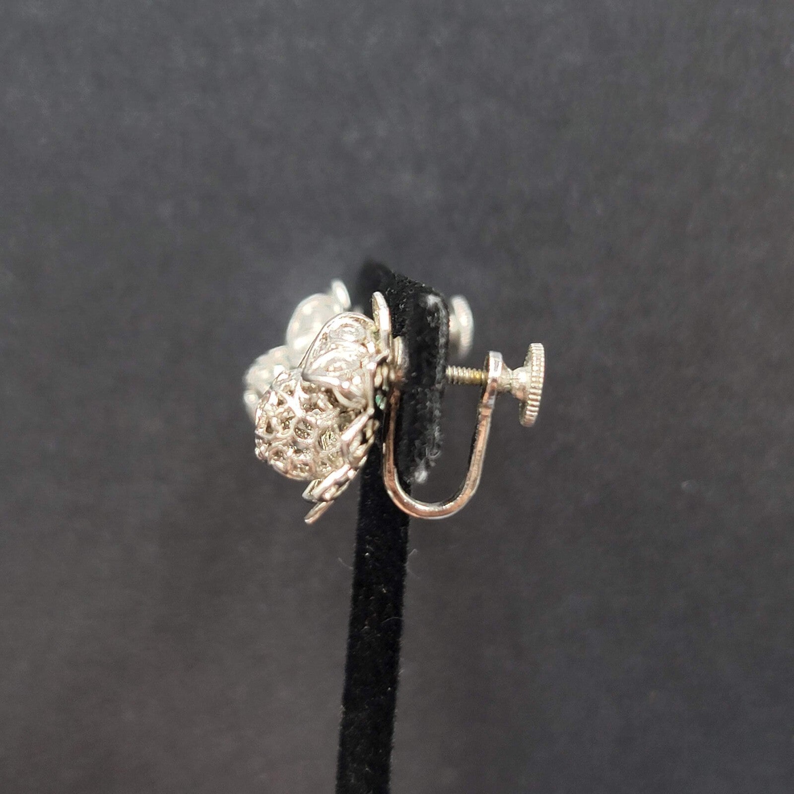 Vintage Clip on Earrings Silver tone Filigree Flower Studs 3/4"