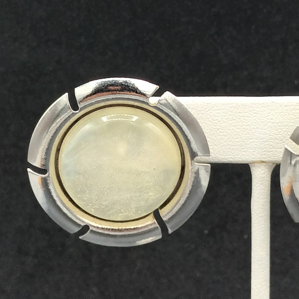 Vintage Sarah Cov Clip on Earrings Silver Tone Lucite Center Large Round 1.5"