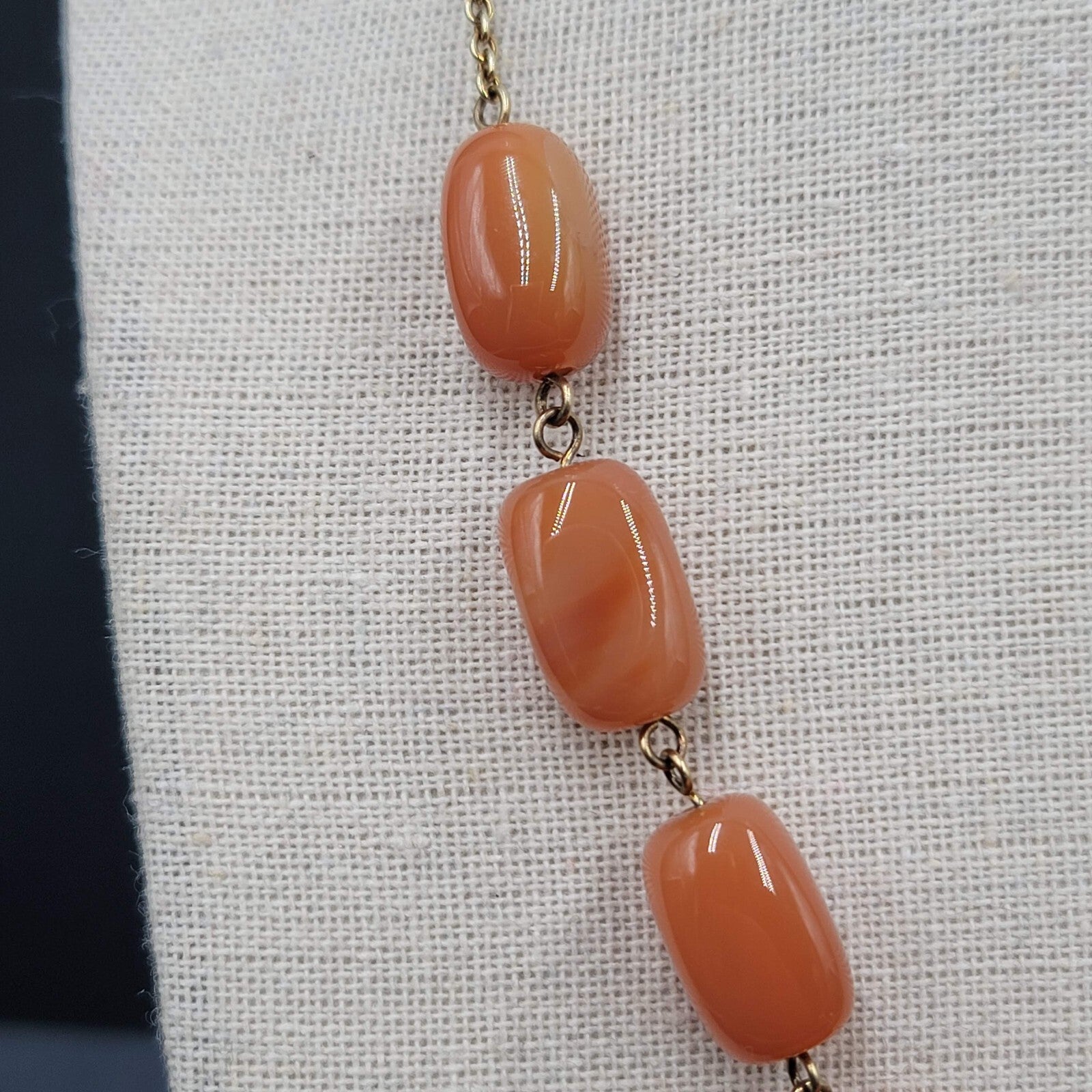 Vintage MWS Gold Plated Sterling Silver Orange Glass Bead Necklace 18"-20"