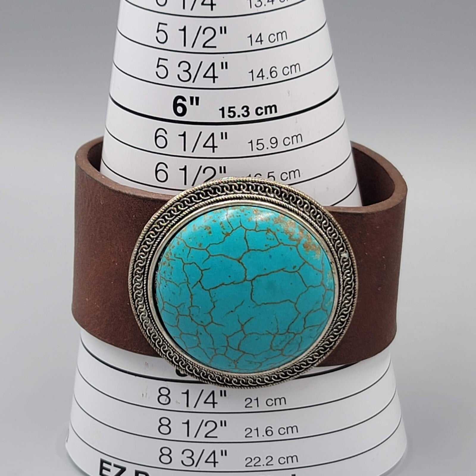 Wide Leather Statement Cuff Bracelet Blue Howlite Stone 6" or 7"
