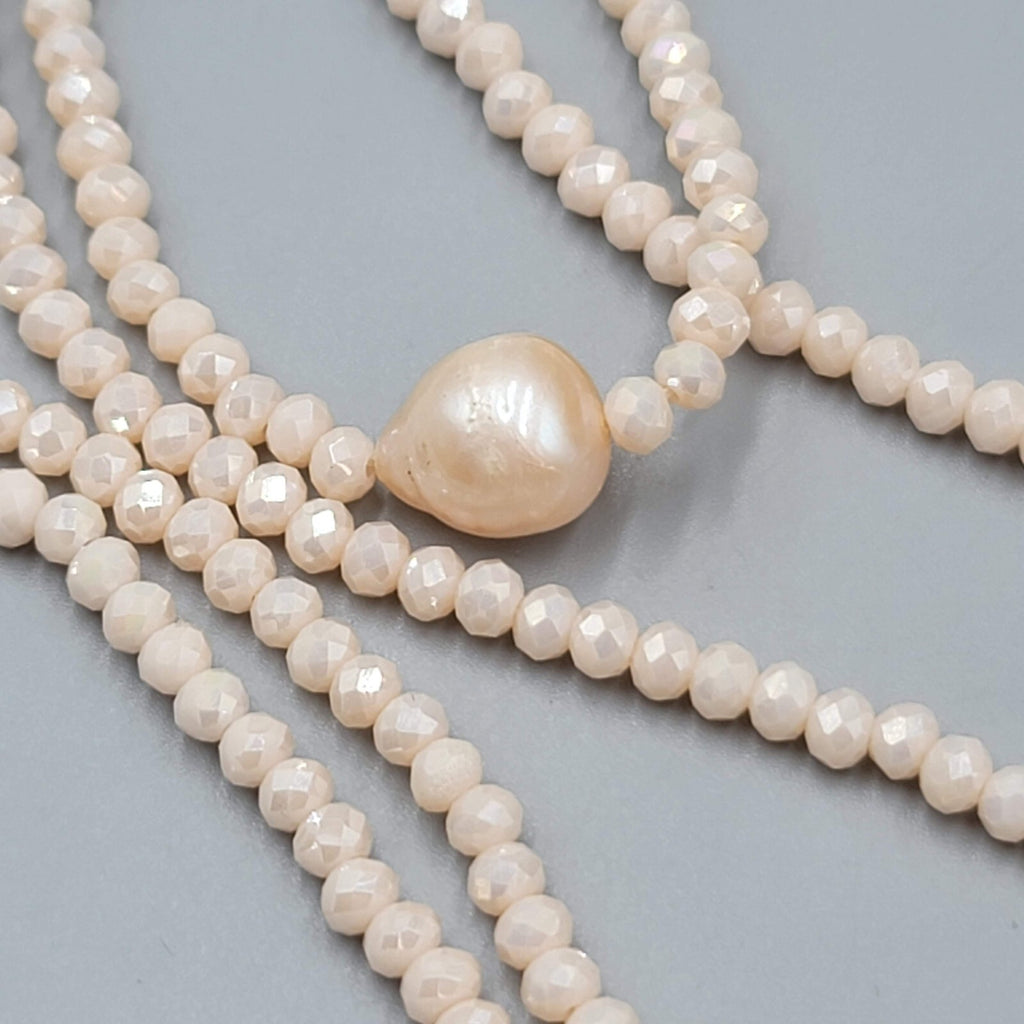 Jules Faux Pearl Champagne Faceted Crystal Beaded Necklace