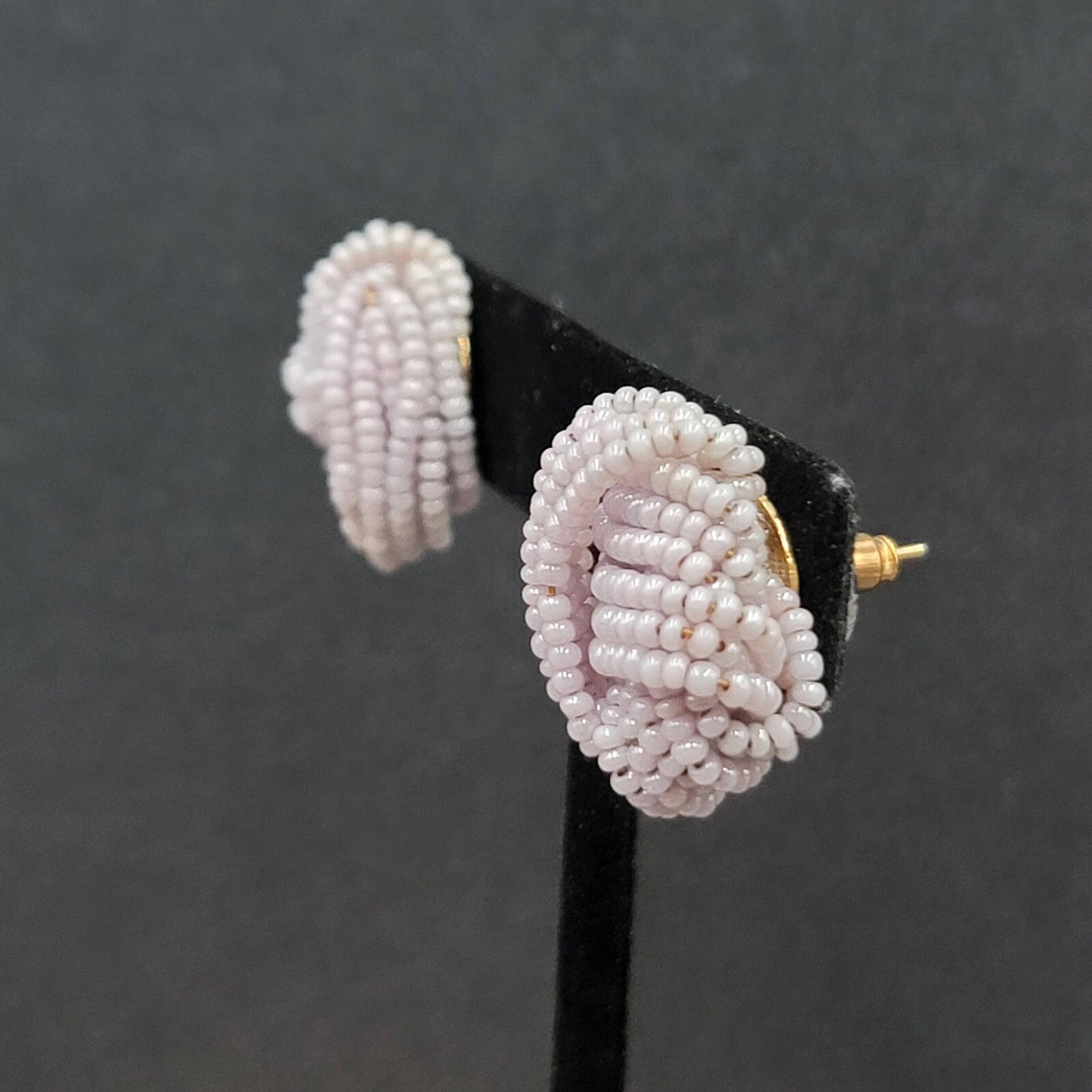 Vintage Pierced Earrings Lavender Purple Seed Bead Knot 7/8"