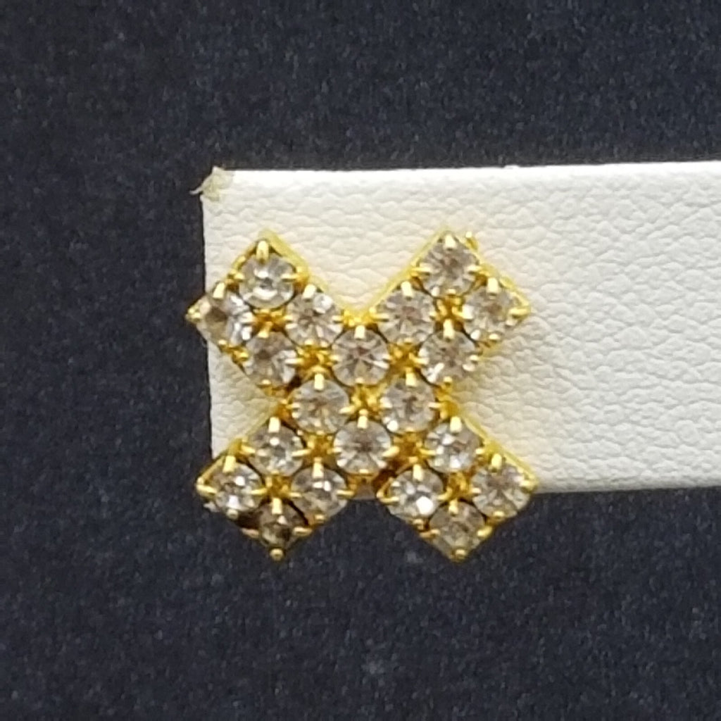 Pierced Earrings Gold tone Crystal X Statement Stud 1/2"