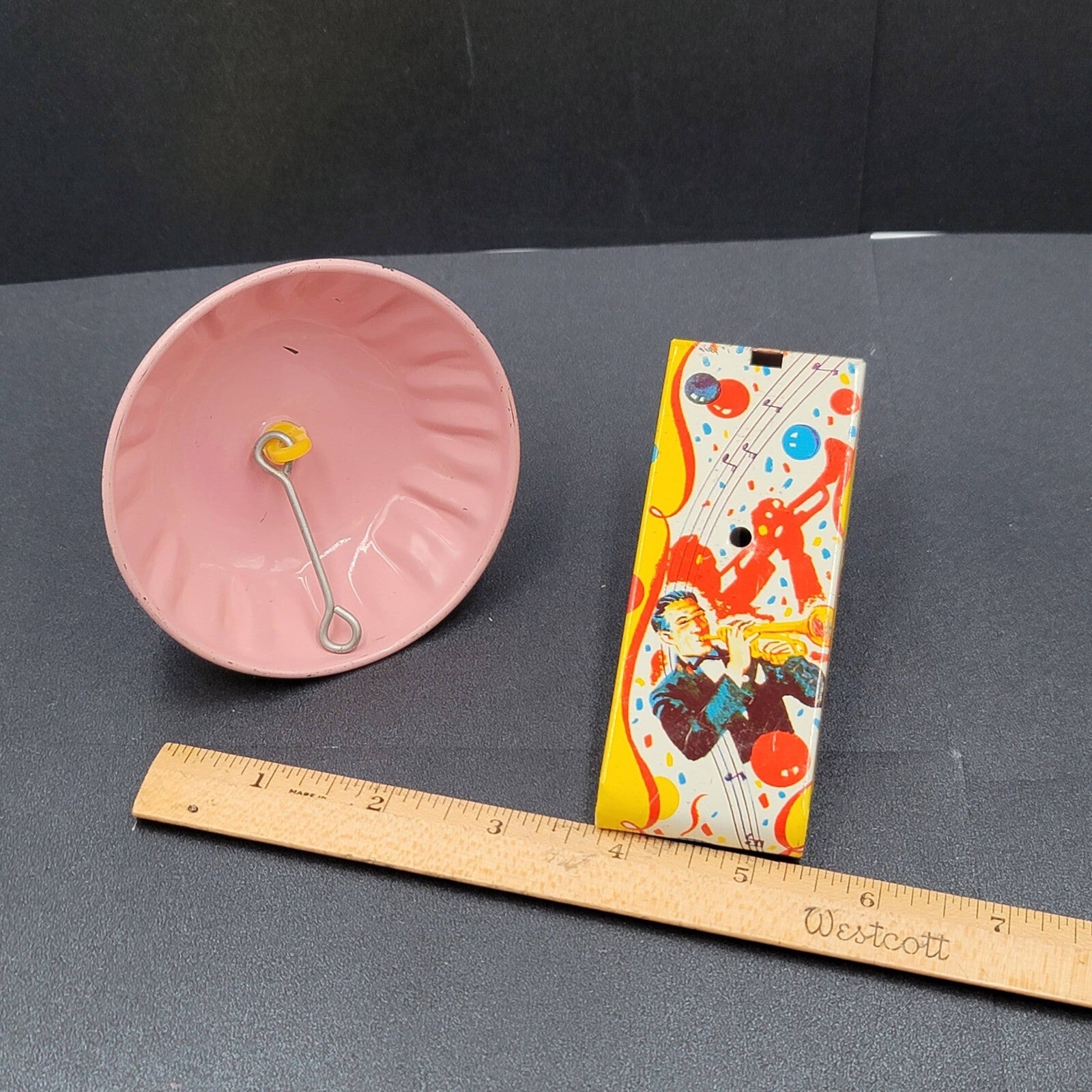 Vintage Litho US Metal Toys Noisemakers Lot of 2 New Years Dancers Made in USA
