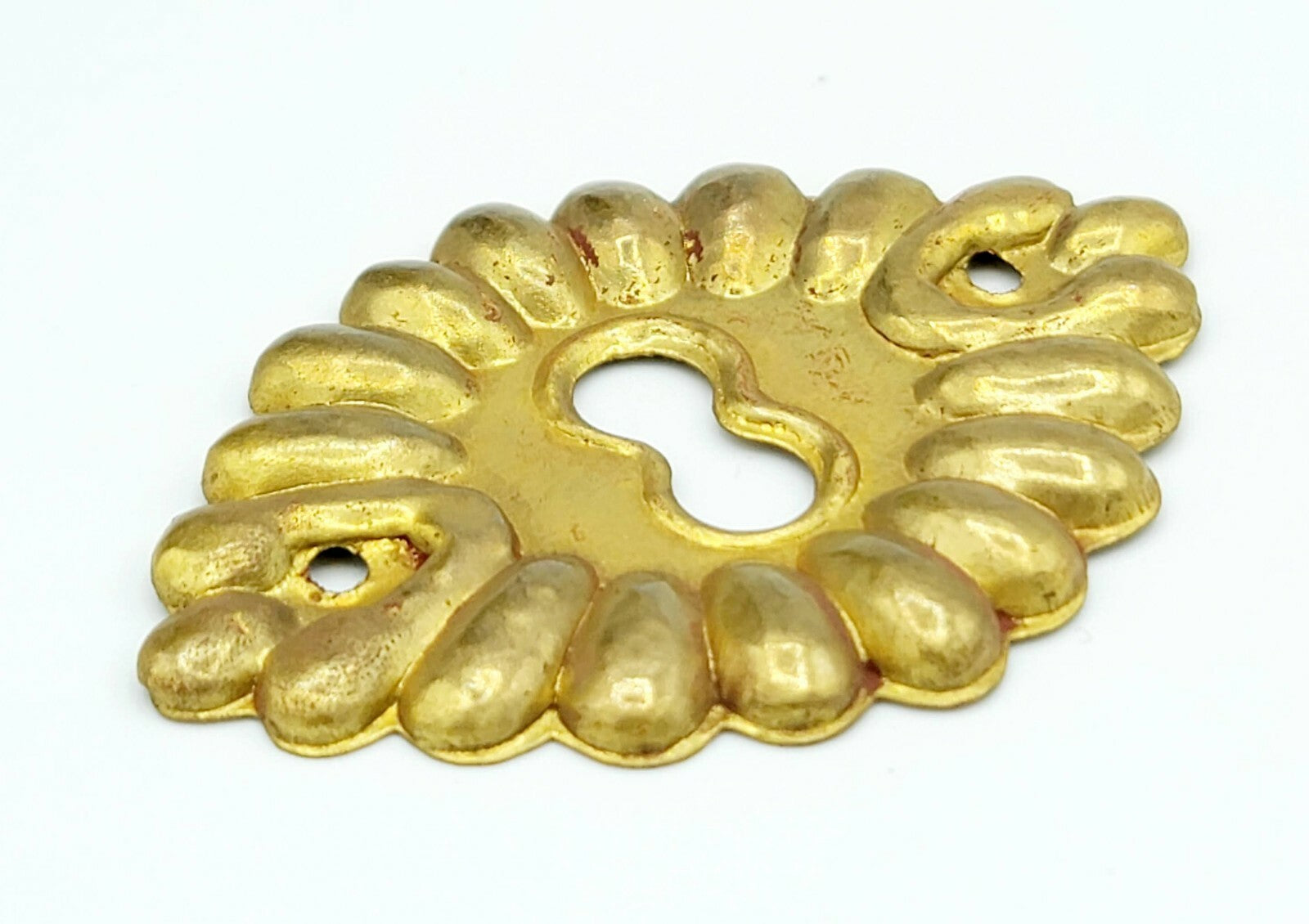 Antique Vintage Brass Keyhole Cover Escutcheon Plate 2 1/2" x 1 3/4"