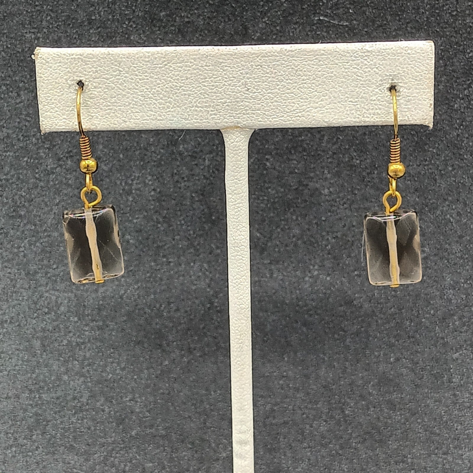 Pierced Earrings Gold tone Topaz Colored Faceted Glass Bead Dangle 5/8"