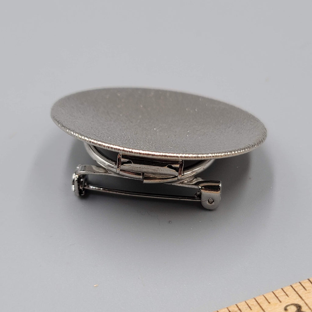 Vintage Scarf Clip Silver tone Round Concave Disc Textured Brooch 1.5"