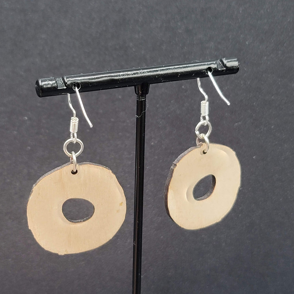 Pierced Earrings Pink Sprinkle Donuts Wood Dangle 1"