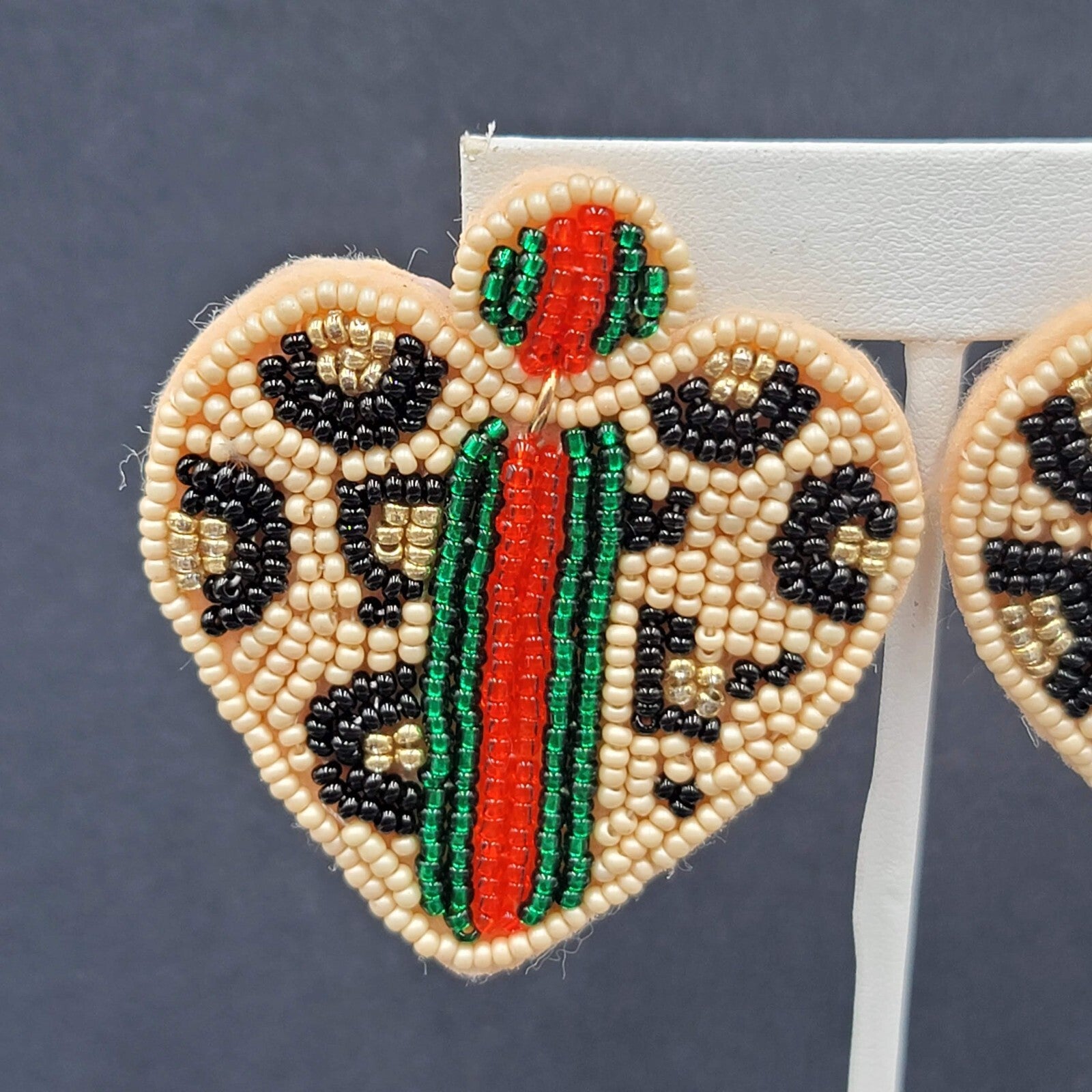 Pierced Earrings Seed Bead on Felt Large Statement Leopard Print 2.25"