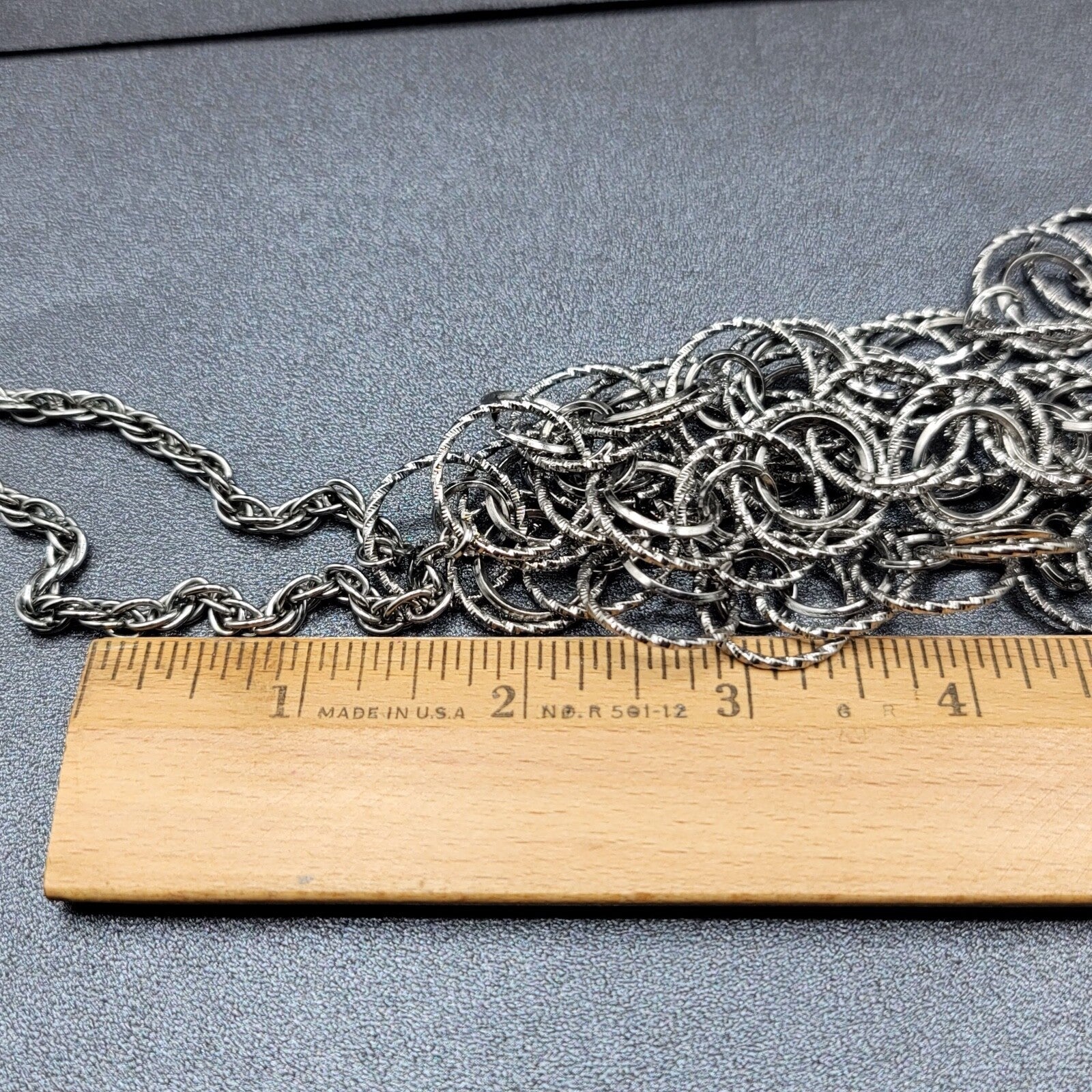 Silver tone Necklace Double Strand Circle Links 24" - 27" Adj