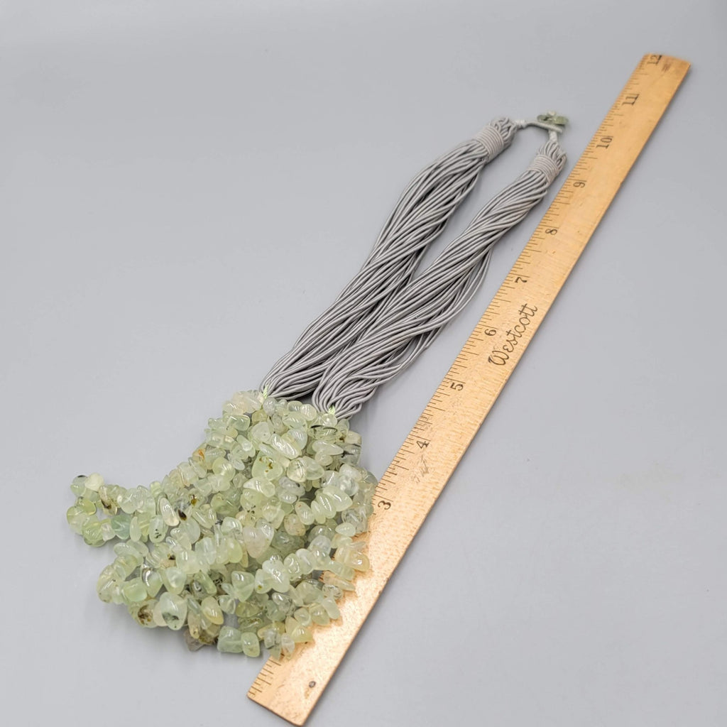 Artisan Light Green Stone Cluster Statement Necklace Multi Strand Gray Cord 20"