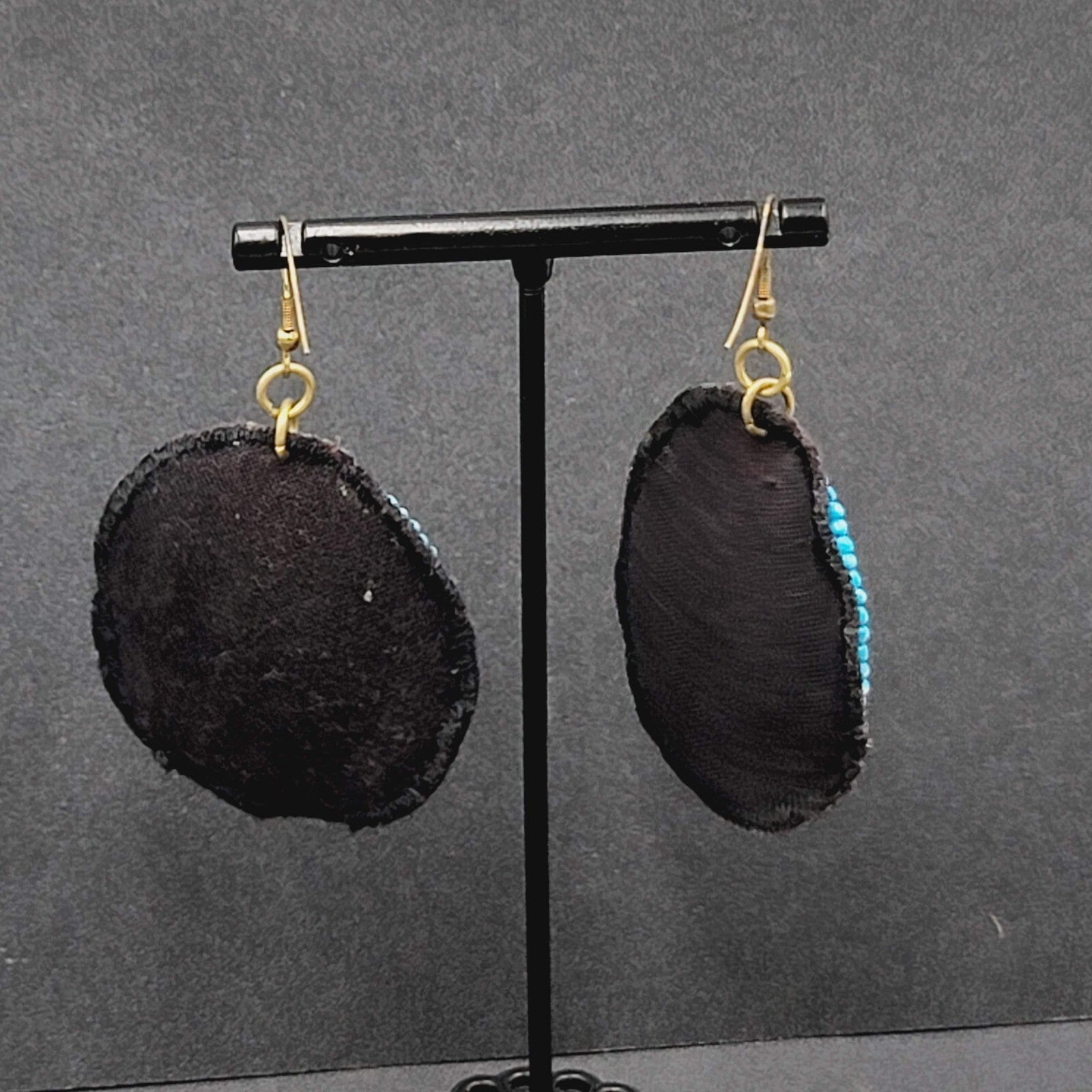 Boho Pierced Earrings Beaded Felt Medallion Dangle 1.75"