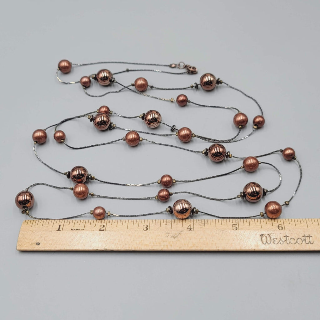 Extra Long Station Necklace Brown Metallic Necklace 62"