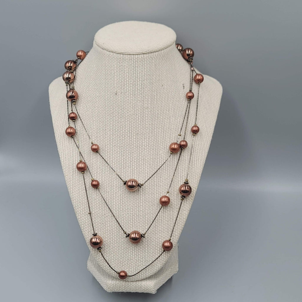 Extra Long Station Necklace Brown Metallic Necklace 62"