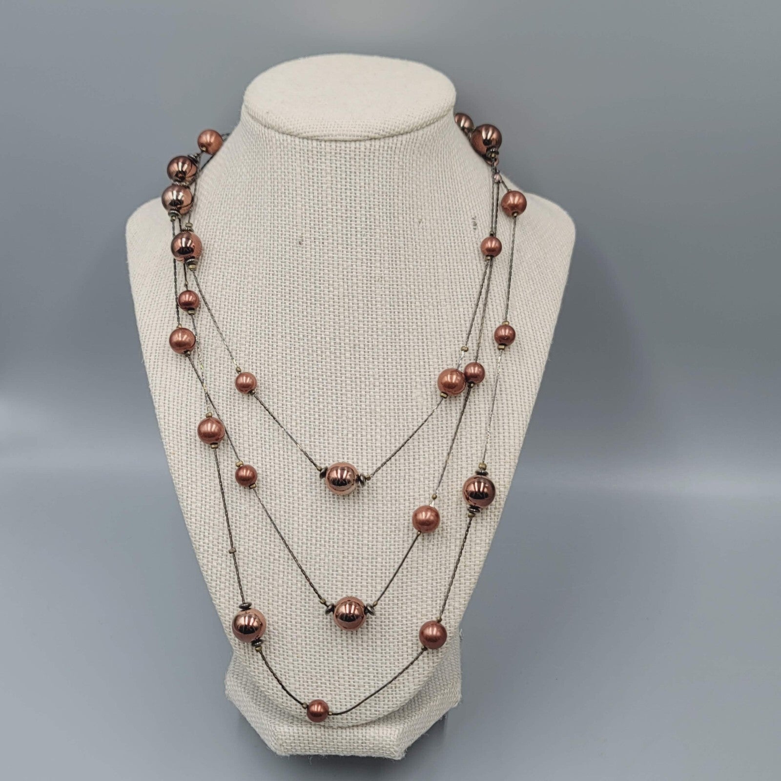 Extra Long Station Necklace Brown Metallic Necklace 62"