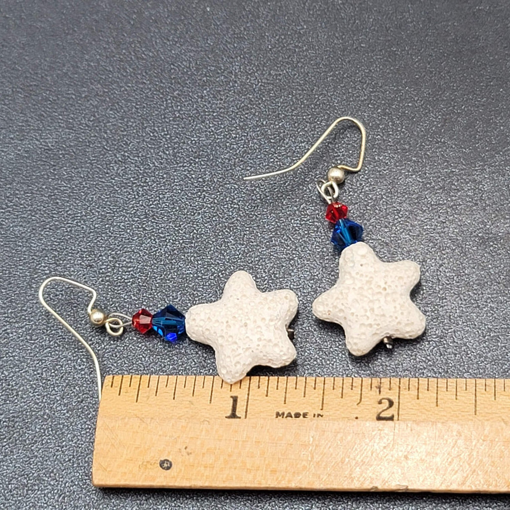 Pierced Earrings Silver tone Crystal Bead Starfish Dangle 1.5"