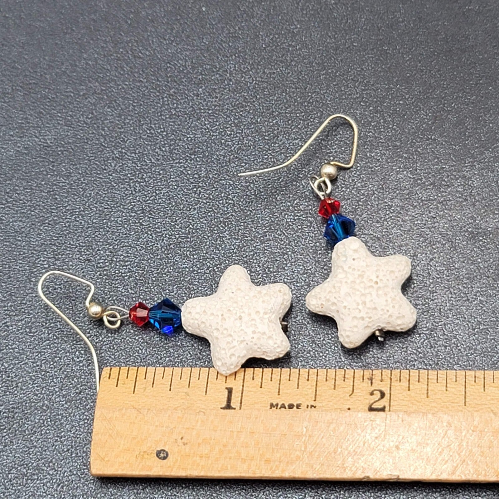 Pierced Earrings Silver tone Crystal Bead Starfish Dangle 1.5"