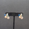 Pierced Earrings Multicolor Bead Rose Cluster Drop Gold tone 1"