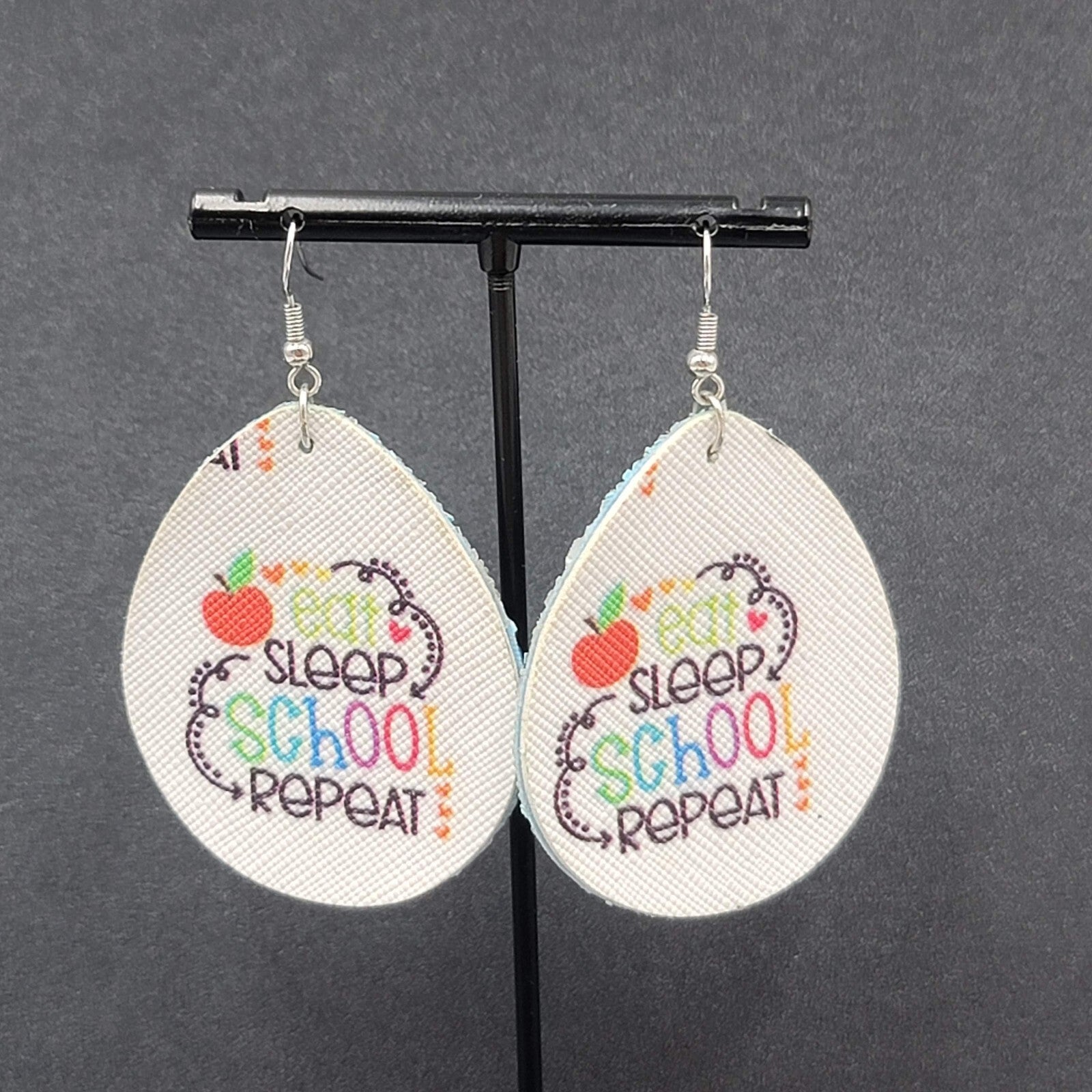 Pierced Earrings EAT SLEEP SCHOOL REPEAT Dangle Teardrop 2.25"
