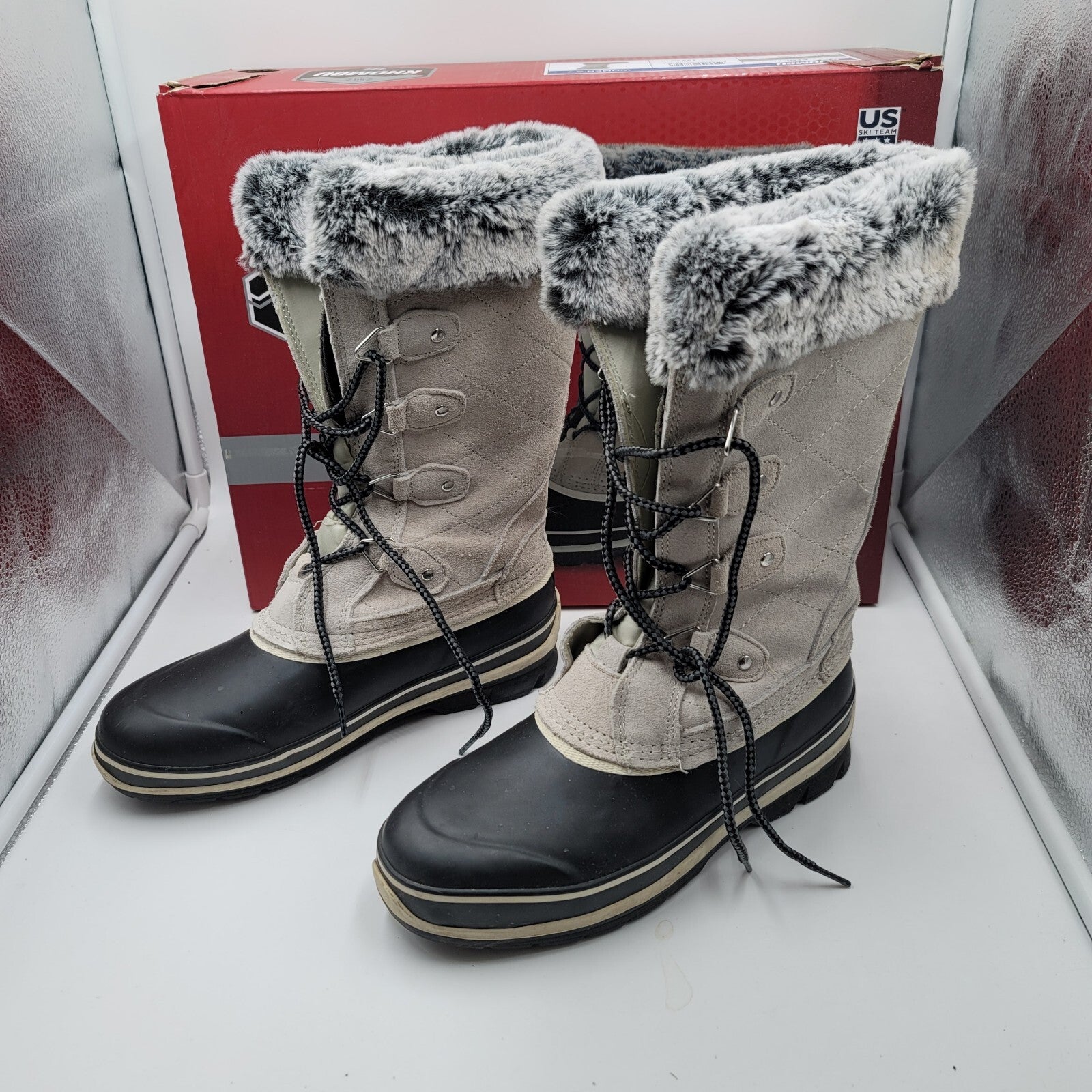 Khombu Emily Suede Leather Faux Fur Winter Snow Boot Sz 7 Grey