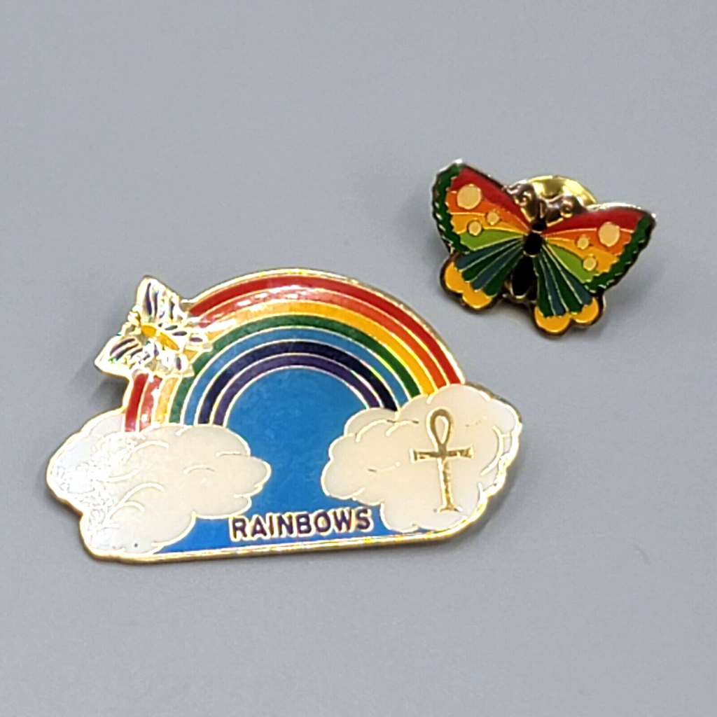 Enamel Pin Lot of 2 Rainbow Butterfly Ankh Lapel Hat Pride