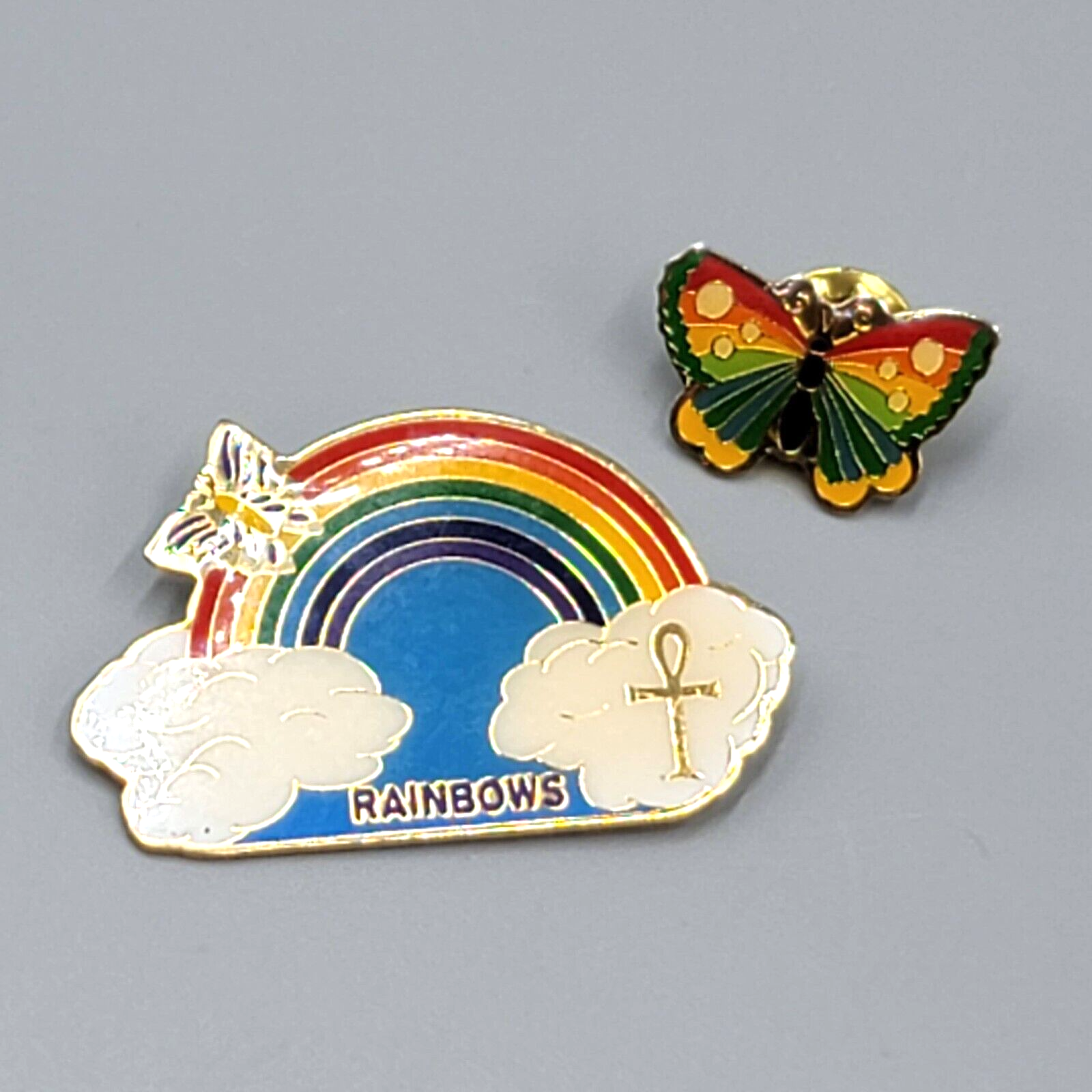 Enamel Pin Lot of 2 Rainbow Butterfly Ankh Lapel Hat Pride