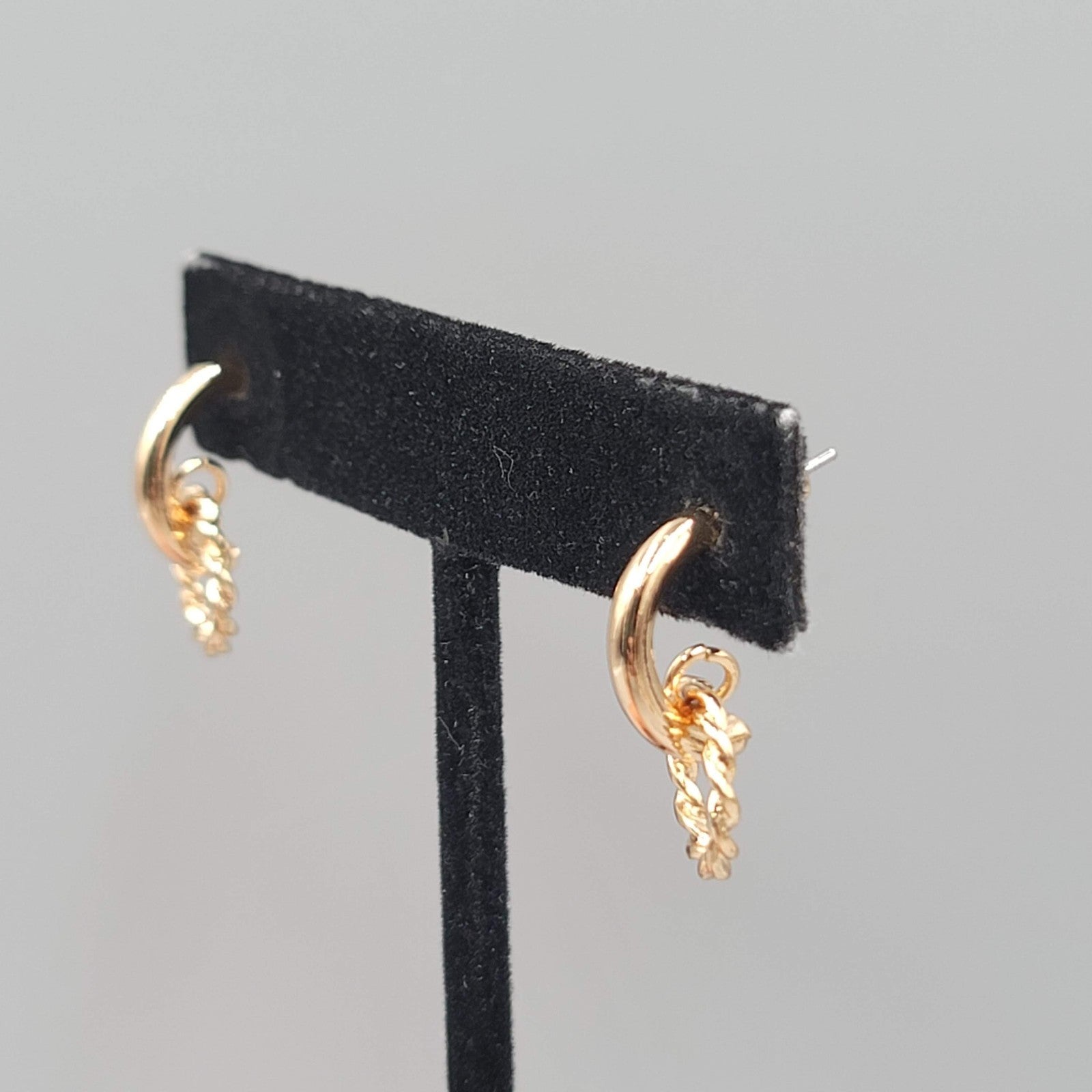 Double Small Hoops Pierced Earrings Gold tone Dangle 1"