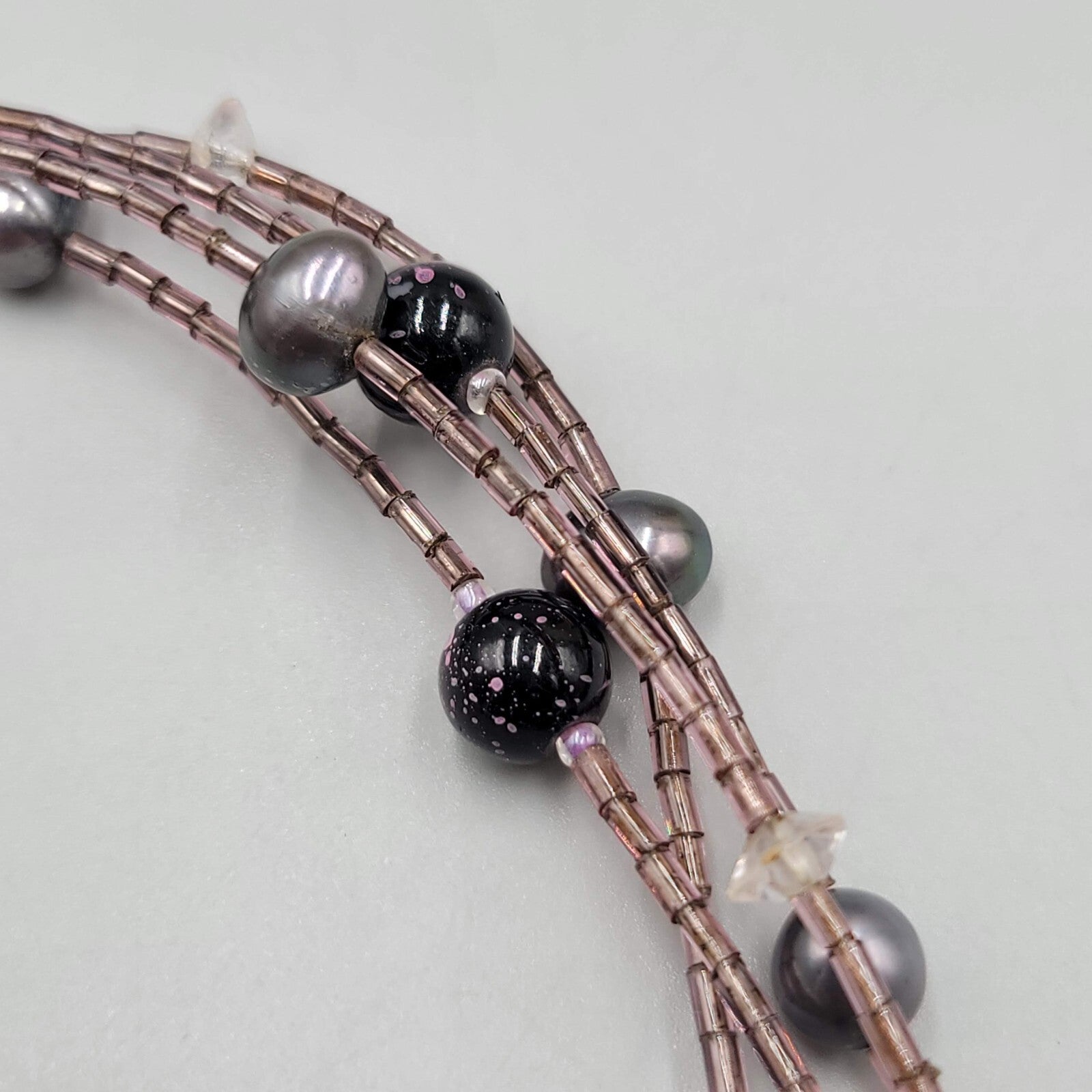 Artisan Necklace Real Pearl and Glass Beads Shell Mosaic Pendant 18"