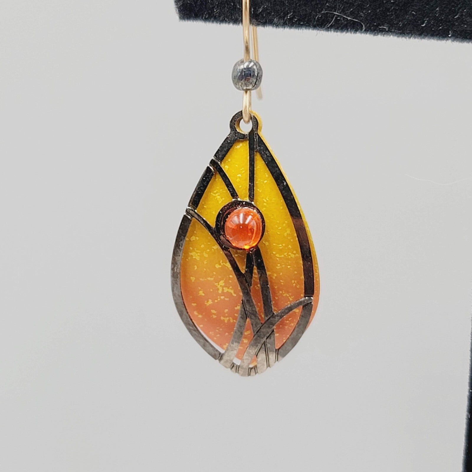 Butterfly Metal Wing Style Pierced Earrings Yellow Enamel Goldtone Dangle 1 1/8"