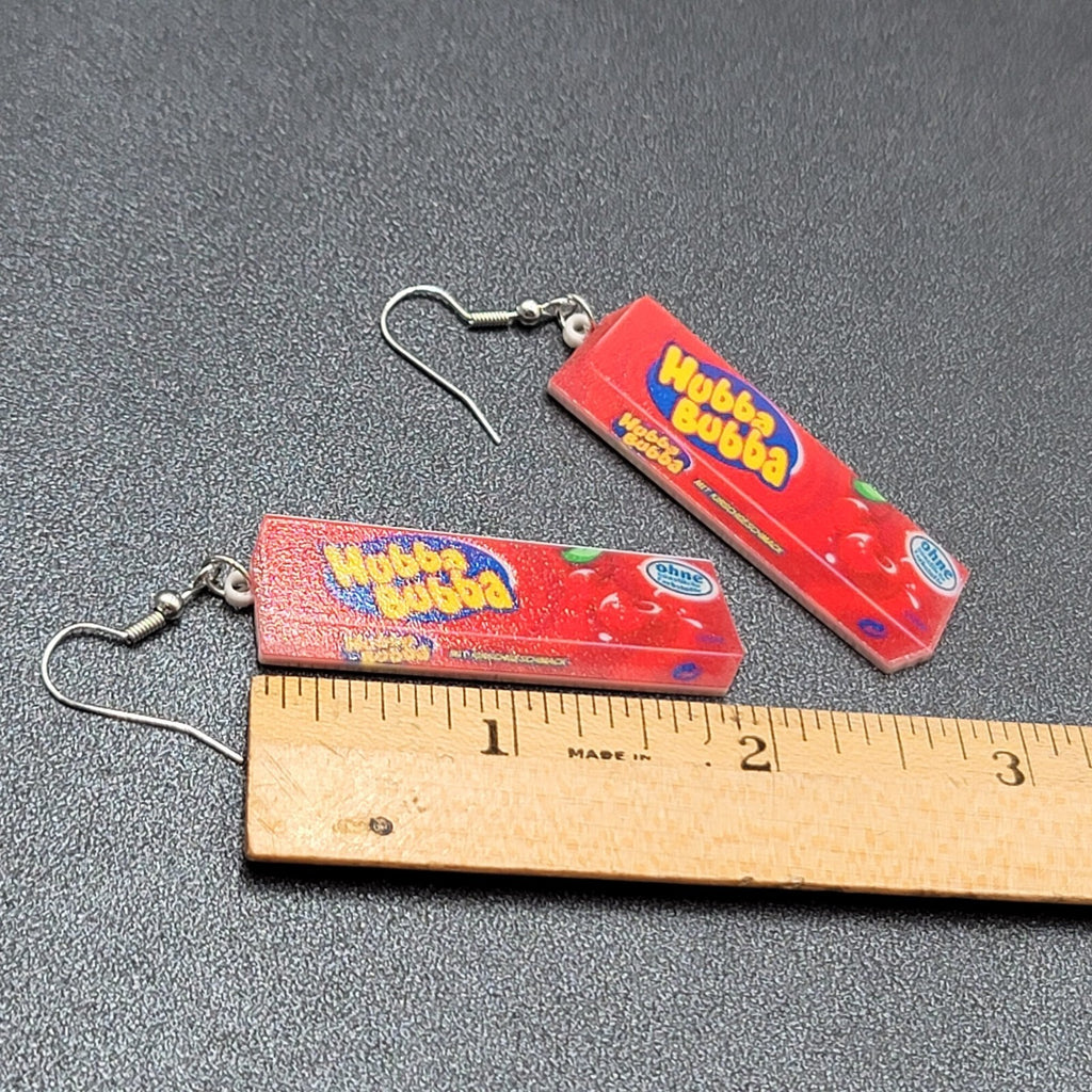 Hubba Bubba Gum Pierced Earrings Fun Novelty Acrylic Dangle  2"