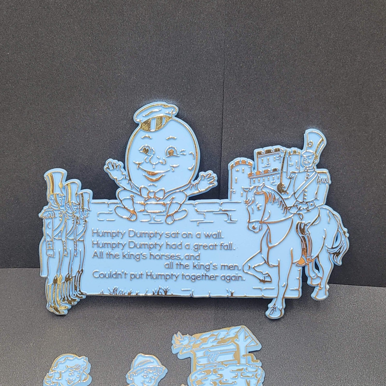 1969 Invicta Plastics Blue Humpty Dumpty Jack and Jill Nursery Rhyme Plaque New